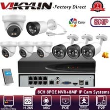 Image of VIKYLIN 8CH 8POE NVR Systems Full Color Mini Bullet/Turret 8MP 4K IP Camera Lot