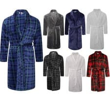 Image of Mens Flannel Fleece Bathrobe Warm Soft Dressing Gown Bath Robe Shawl Collar