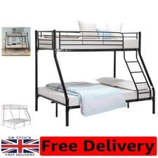 Image of Panana Triple Metal Bunk Bed for 3 Persons - Stylish Black Alloy Steel Frame