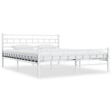 Image of White Steel Bed Frame 160x200 cm with Plywood Slats for Elegant Bedroom Decor