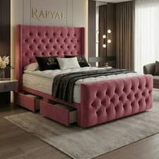 Image of LUXURY WING CHESTERFIELD DIVAN BED SET WITH MATTRESS & DRAWERS ALL SIZES