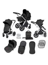 Image of Ickle Bubba Stomp Luxe 2-in-1 Pushchair & Carrycot - Black/Charcoal Grey/Black