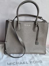 Image of Michael Kors Mercer Large Pebbled Leather  Tote Bag Grey New Without Tags 