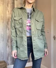 Image of Superdry Khaki Shacket Military Utility Spring Jacket Embroidered UK 8