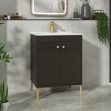 Image of 600mm Floor Standing Bathroom Vanity Unit Cabinet with 2 Doors & Ceramic Basin