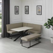 Image of Indus Valley Arden Ceramic Dining Table with Grey Corner Bench & Low Bench