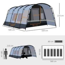 Image of Outsunny A20-273V02CG 8-Person Camping Tent - Dark Grey