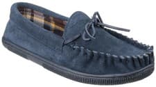 Image of Cotswold Alberta men's navy suede lined slip-on moccasin classic slipper