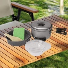 Image of Camping Cookware Mess Kit Camping Cooking Set Folded Handle Aluminum Space Save