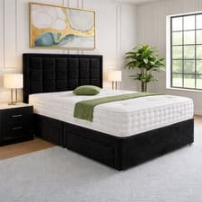 Image of LUXURY DIVAN BED SET WITH MATTRESS & HEADBOARD 4FT6 DOUBLE & 5FT KING SIZE