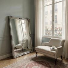 Image of Large Antique Silver Ornate French Scroll Dress Wall Mirror