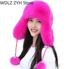 Image of Cap 100% Real Fur Women's Hats Snow Ski Hat Earflap Caps Winter Warm Fur Hat