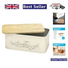 Image of Extra Large Cream Bread Bin with Bamboo Cutting Board Lid - 2 Loaf Capacity