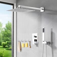Image of Concealed Thermostatic Shower Mixer Square Chrome Bathroom Twin Head Valve Set