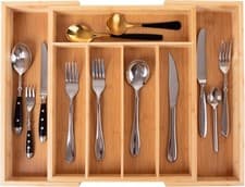Image of Vencier Bamboo Cutlery Tray Adjustable Drawer Organiser Expandable 5-7 Compartme
