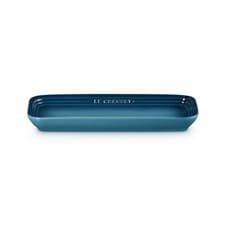 Image of Le Creuset Rectangular Plate Marine Blue 10x5in Stoneware Oven Safe