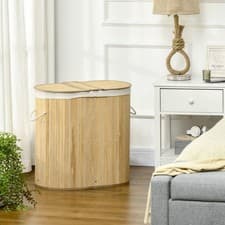 Image of Bamboo Laundry Basket with Lid, 100 Litres Laundry Hamper with 2 Sections