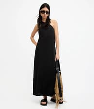 Image of All Saints Womens Black Kura Maxi Dress Designer Viscose Regular Fit Stretch