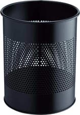 Image of Metal round Waste Bin Black 15 Litre Capacity, Stylish 165 Mm Perforated Ring, W