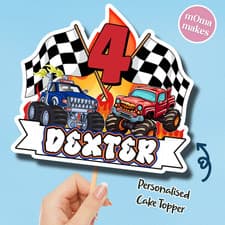 Image of Monster Truck cake topper - personalised car themed birthday cake decoration