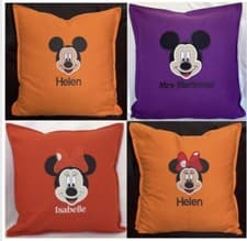 Image of Mickey Minnie Mouse Applique Personalised Boy Girl Name Embroidered 16" cushion