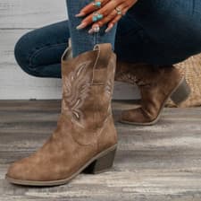 Image of Ladies Women's Cowgirl Cowboy Boots Mid Wide Western Shoes UK Embroidery