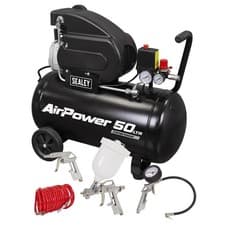 Image of Sealey Air Compressor 50L Direct Drive 2hp 4pc Air Accessory Kit SAC5020APK
