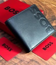 Image of HUGO BOSS BIFOLD BLACK MEN LEATHER WALLET 4CC