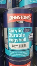 Image of Johnstones Trade Acrylic Durable Eggshell Brilliant White Paint 5L Tough Paint