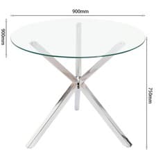Image of Round Dining Table Tempered Glass Top Chrome Legs 2-4 Seater Faux Leather Chairs