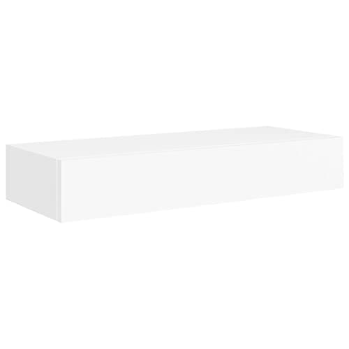 Image of vidaXL Wall-mounted Drawer shelf - 60cm MDF Floating Shelf with Metal Accents for Storage & Display - Versatile White Decorative Shelf for Living Room