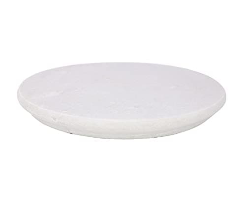 Image of GK Global Kitchen Marble Chapati Board White 25cm Round Large Anti-Skid Base Marble Pastry Board Roti Puri Rolling Board Round Cheese Board Cake Platter Serving Board Chopping Cutting Board (GK481)