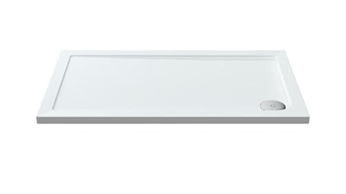 Image of Balterley 1200 x 700 mm Rectangular Shower Tray, Slimline Shower Trays, Durable Stone Resin Base Trays for Bathroom Enclosure Cubicle, Central Waste Rectangular Tray for Wetroom Showers (White)