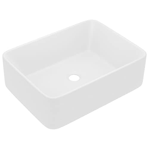 Image of vidaXL Luxury Ceramic Basin - Matt White Rectangular Bathroom/Restroom/Washroom Above Counter Sink, 41x30x12cm, Contemporary Design
