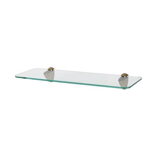 Image of Harbour Housewares Rounded Floating Glass Bathroom Shelf - 40cm - Clear/Gold - 1x Wall-Mounted Kitchen Bedroom Shower Room Décor Caddy Towel Storage Organiser Shelving Rack with Brackets