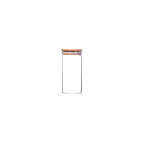 Image of Small Glass Storage Jar 300ml with Bamboo Lid Airtight Kitchen Container for Spices Herbs Sugar Tea Pantry Storage Clear Glass Canister with Wooden Lid Food Storage Jar Single or Multi Pack