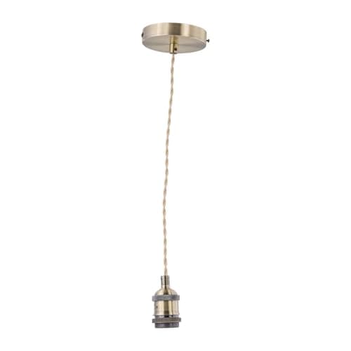 Image of firstchoicelighting Vintage Ceiling Pendant Light, Antique Brass Finish Retro Design Suspension Kit, Includes Ceiling Rose Braided Cable and Lampholder, Height Adjustable