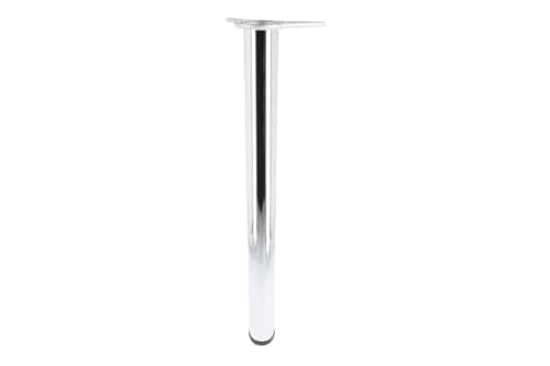 Image of GTV A6 Furniture Foot, Round Table Leg, Diameter 60 mm, Height = 870 mm, Brushed Steel, Height Adjustable 30 mm, Sturdy Metal Base for Table, Console or Kitchen Island