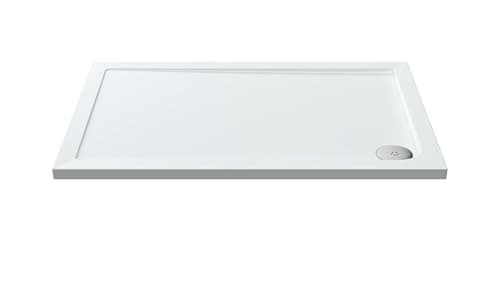Image of Balterley 1200 x 800 mm Rectangular Shower Tray, Slimline Shower Trays, Durable Stone Resin Base Trays for Bathroom Enclosure Cubicle, Central Waste Rectangular Tray for Wetroom Showers (White)