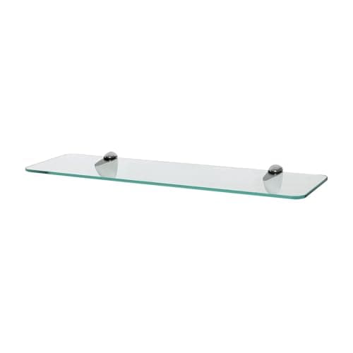 Image of Harbour Housewares Rounded Floating Glass Bathroom Shelf - 50cm - Clear/Chrome - 1x Wall-Mounted Kitchen Bedroom Shower Room Décor Caddy Towel Storage Organiser Shelving Rack with Brackets