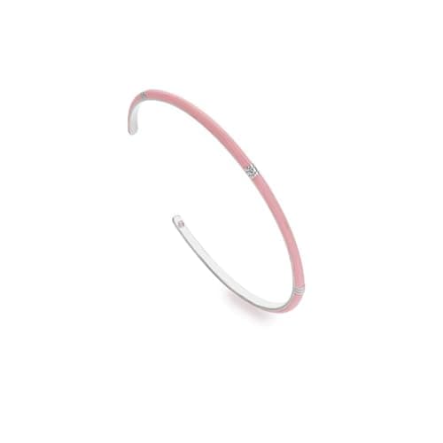 Image of Hot Diamonds X Tasha Ghouri Enamel Sterling Silver Bangle | 925 Sterling Silver Diamond Bangle | Colourful Enamel Bracelet with a Real Diamond - Luxury Jewellery Gift for Her (Pink)