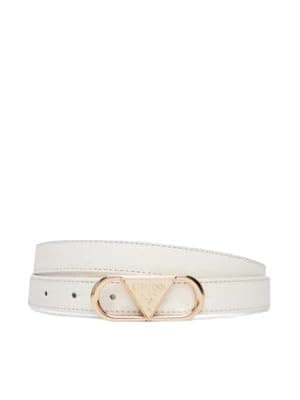 Image of GUESS Women's Belt, White, with Golden Triangle Logo Buckle, White, M