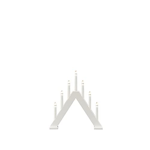 Image of Konstsmide Christmas Lights/Modern Candle Bridge/White Lacquered Wood/Indoor Use (IP20)/230V Indoor/7 Candles with Clear Bulbs/White Cable with On Off Switch