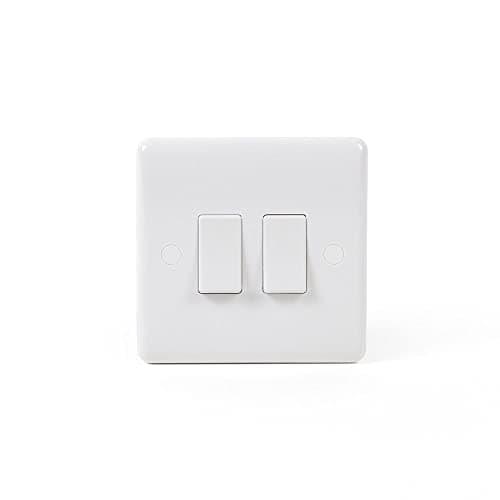 Image of White Plastic 2 Gang Intermediate Light Rocker Switch Curved Edge | Clean Pure White Light Switch with Screw Covers for Screwless effect | Home Improvements, Update Sockets