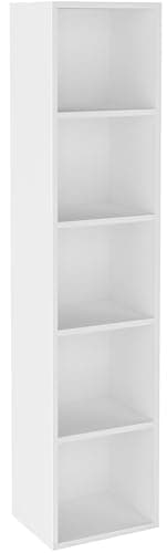 Image of Blisswood Wooden Bookcase, 5 tier Bookshelf Storage Shelves, Cube Storage unit, Narrow shelving unit for Home, living room display shelves, bedroom and office furniture (White)