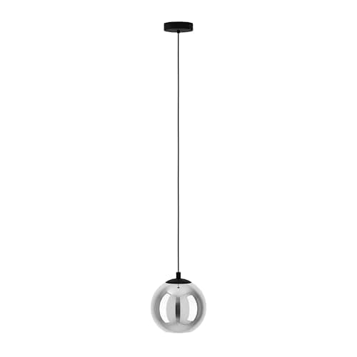 Image of Eglo Pendant Lighting Ariscani, Ceiling Light Fitting, Hanging lamp for Dining Room Made of Black Metal and Smoked Glass in Transparent Black, E27 Socket, 7.9“