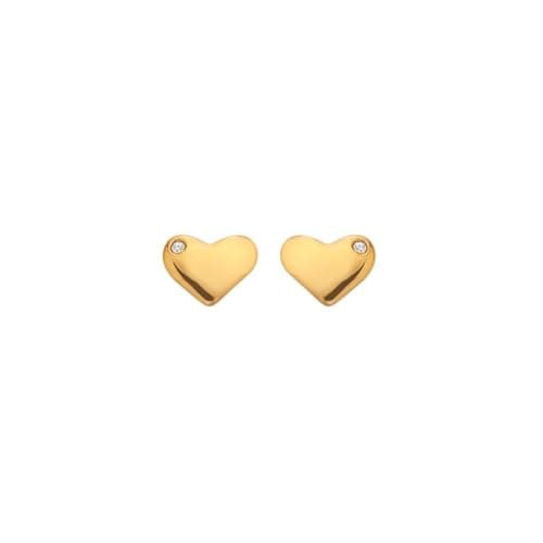Image of Hot Diamonds Gold Plated Silver Heart Stud Earrings – 18ct Gold Plated 925 Sterling Silver & Hand-set Real Diamonds | Luxury Gift Wrap Included