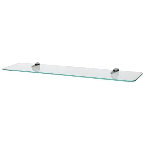 Image of Harbour Housewares Rounded Floating Glass Bathroom Shelf - 60cm - Clear/Chrome - 1x Wall-Mounted Kitchen Bedroom Shower Room Décor Caddy Towel Storage Organiser Shelving Rack with Brackets