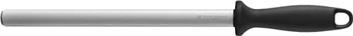 Image of Zwilling Sharpening Steel with Diamond Coating, Oval, Length: 26 cm, Black Plastic Handle with Hanging Eyelet,Black, Silver