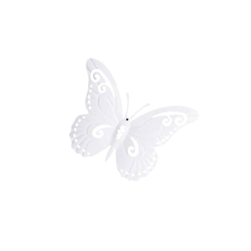 Image of Alnicov 3D White Iron Butterfly Wall Art Metal Sculpture Decorative Hanging Butterfly Artwork for Home Kitchen Terrace Fence Outdoor Indoor Décor